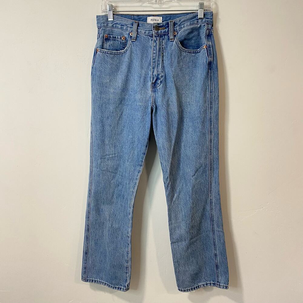 PISTOLA Women's Jeans Eden High Waist Ankle Kick Flare Mom Jeans Size US 27 Blue
